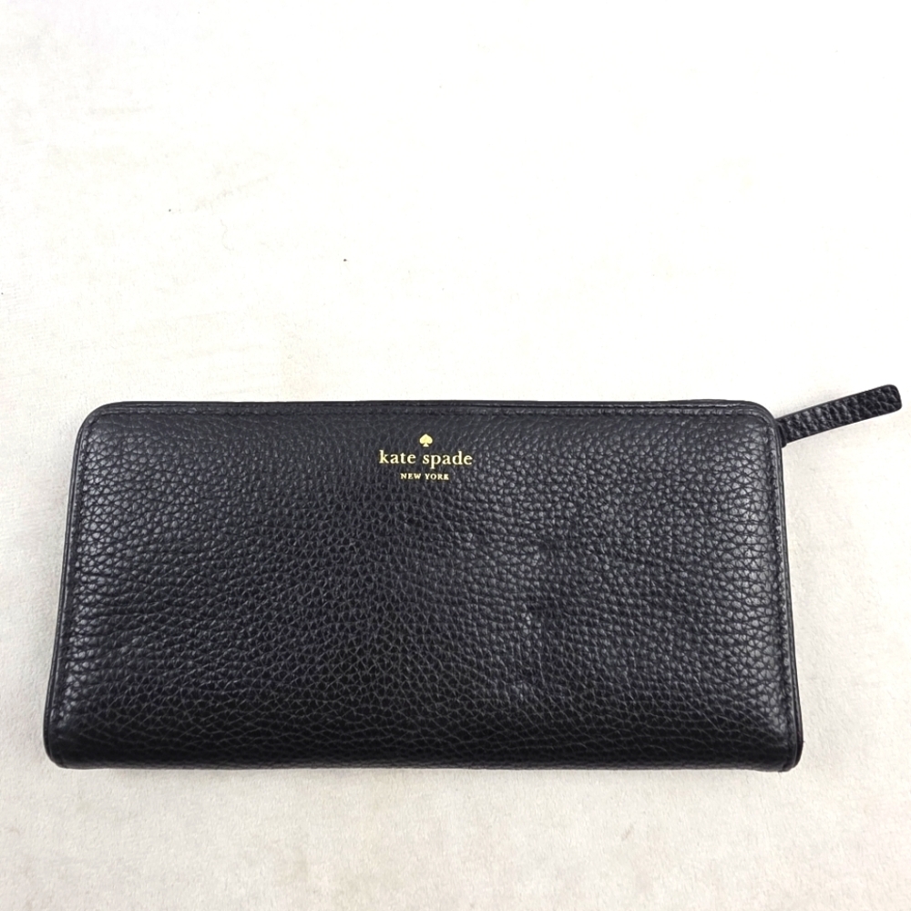 Kate Spade Black Genuine Leather Pebbled Leather Bifold Wallet